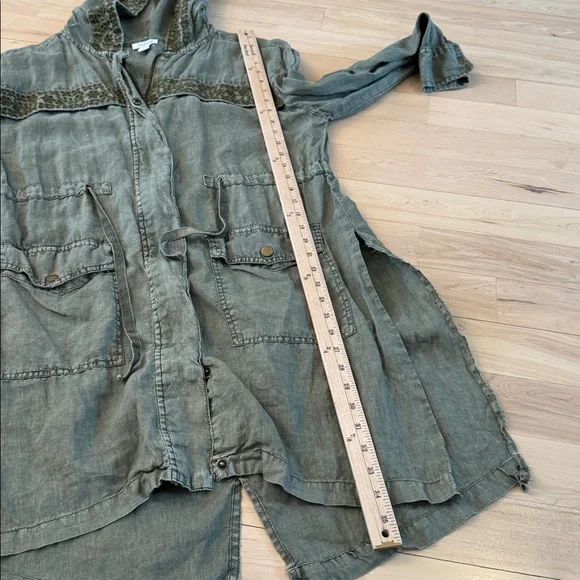 Sundance Grace Eyelet Hooded Linen Utility Jacket in olive green-M-Boho-Read - Picture 7 of 10